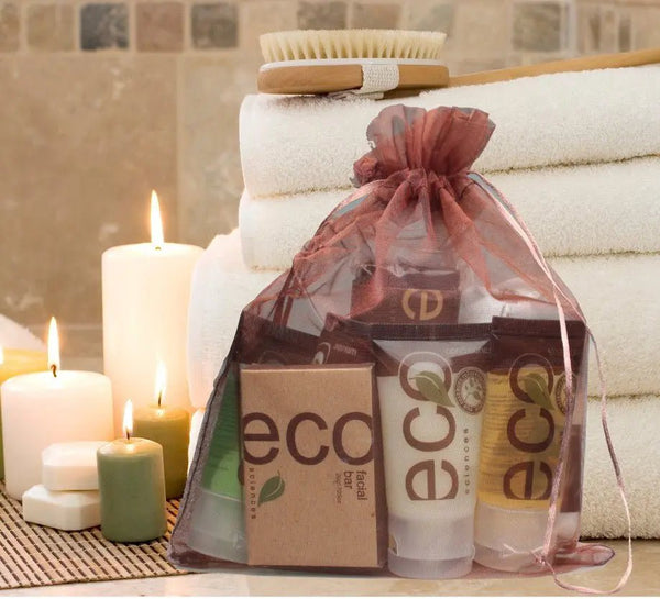Toiletry Kit Organza bag ECO SCIENCES 10pk - Branded Amenities by Custom Amenities Inc.